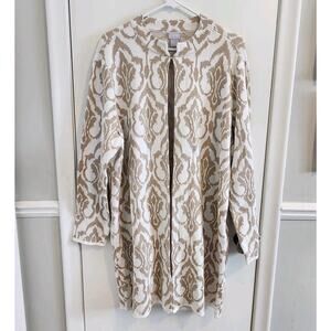 NEW Chico’s 4 Cardigan Sweater XXL Women Damask Knit Jaccard Ecru Gold Old Money